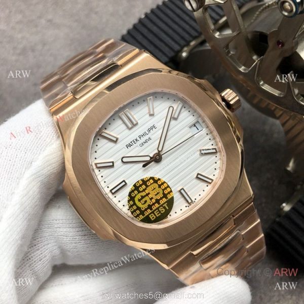 Swiss Grade Copy Patek Philippe Nautilus GBF CAL.324 Rose Gold White Dial Watch