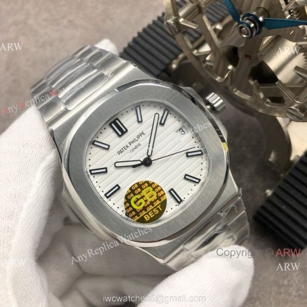 Swiss Copy Patek Philippe Nautilus White Dial Stainless Steel Watch GB Factory
