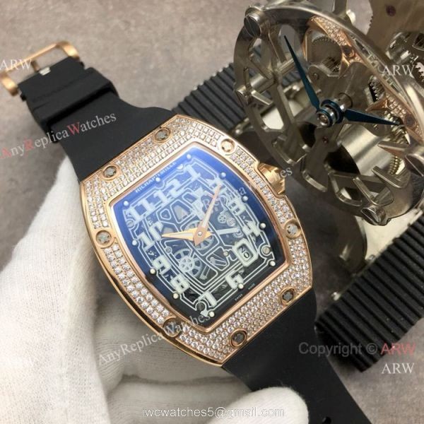 Super Clone Richard Mille AAA RM 67-01 Extra Flat Rose Gold Diamond Watch