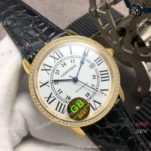 (GB)Swiss Replica Cartier Ronde Solo De Watch Gold Case Diamond Bezel