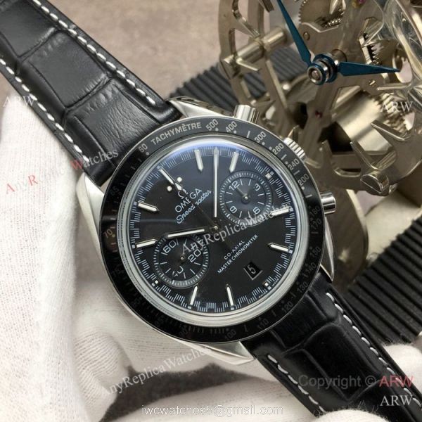 (OM) Swiss Replica Omega Speedmaster Racing Master Chronomeyer Watch Black Leather Strap