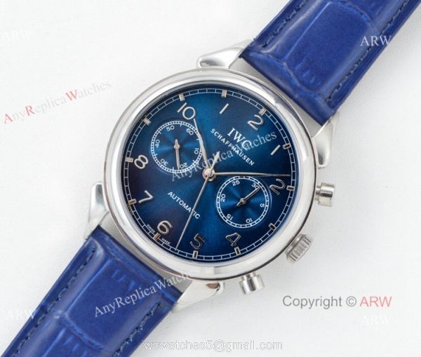 Swiss 7750 IWC Schaffhausen Portuguese Replica Watch SS Blue Leather Strap