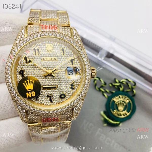 Swiss 2824 904L Rolex Datejust Iced Out Watch Fake Rolex with Diamond Bezel