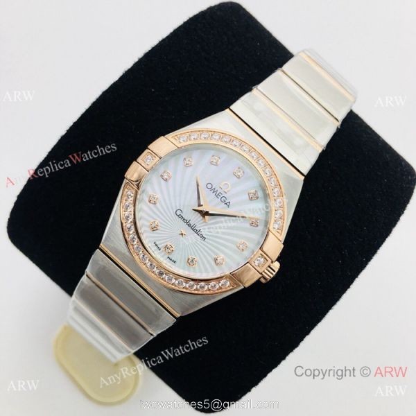 (VS) Replica Omega Constellation 2-Tone Rose Gold Diamond Watch with Quartz Movement