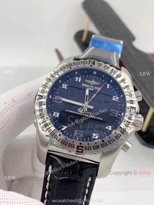 Breitling Cockpit B50 Chronograph Watches Black Dial Black Leather Strap