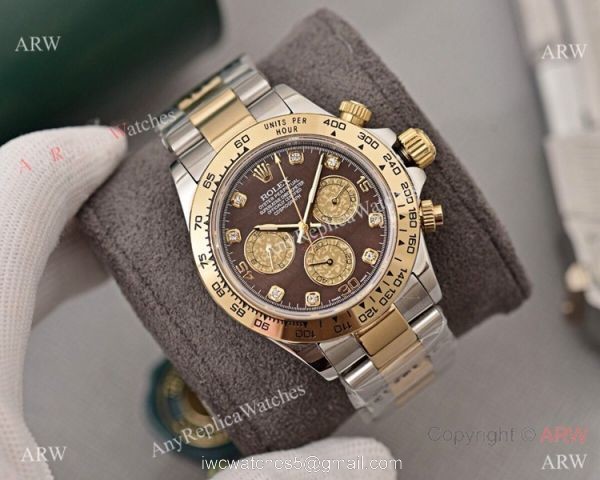 Copy Rolex Cosmograph Daytona 40 Watch Brown Dial with Diamond Markers