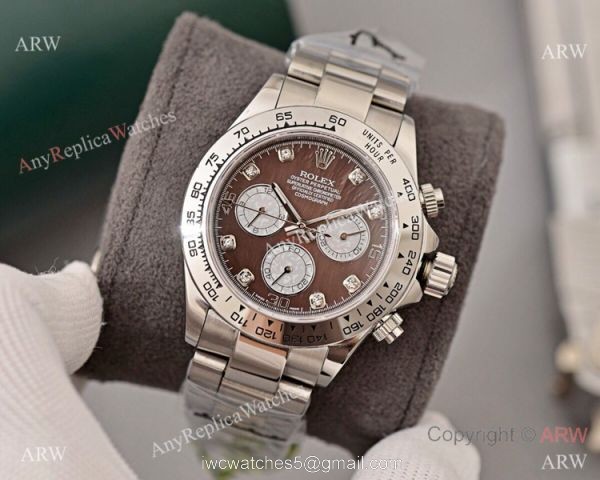 Copy Rolex Cosmograph Daytona Watch SS Brown Dial with Diamond