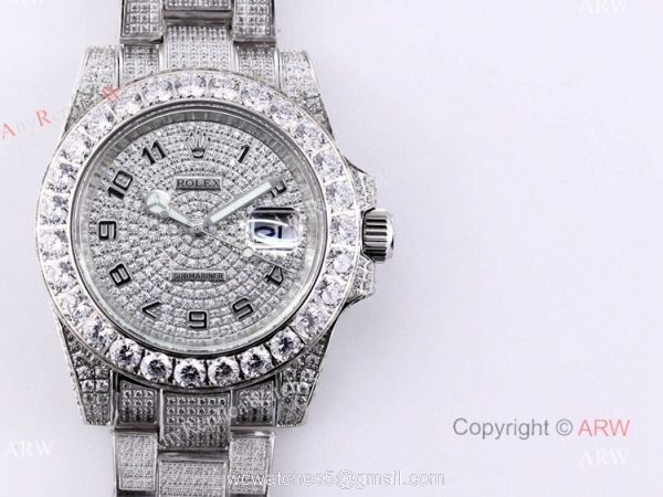 Replica Rolex Submariner 116610 Silver Diamond Iced Out Watch 40mm