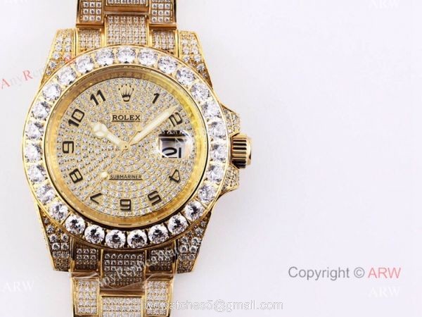 Arabic Dial Rolex Diamond Watch Gold Rolex Submariner 116610 Replica Watches