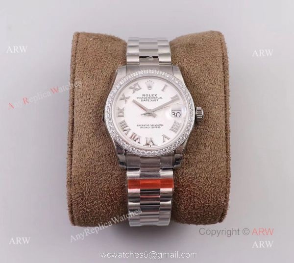 (TWF) New Rolex Oyster Perpetual Datejust 31mm Knockoff Watch With White Dial Diamond Bezel