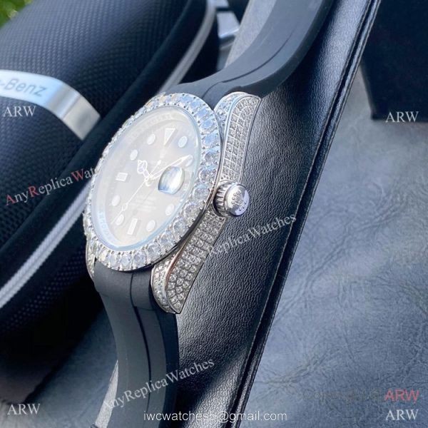 Top Replica Rolex Submariner Iced Out Diamond Watches 40mm Gold Case Blue Rubber Strap