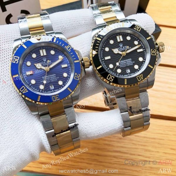 Rolex Submariner Date Copy Watches Two Tone Black Ceramic Bezel 40mm