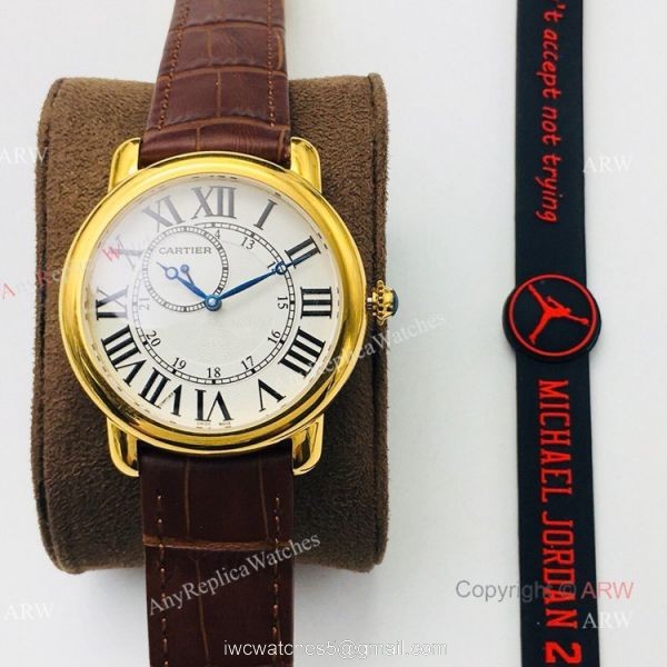 (EGF) New Ronde De Cartier Watch 904L Yellow Gold Diamond Bezel For Men 40mm