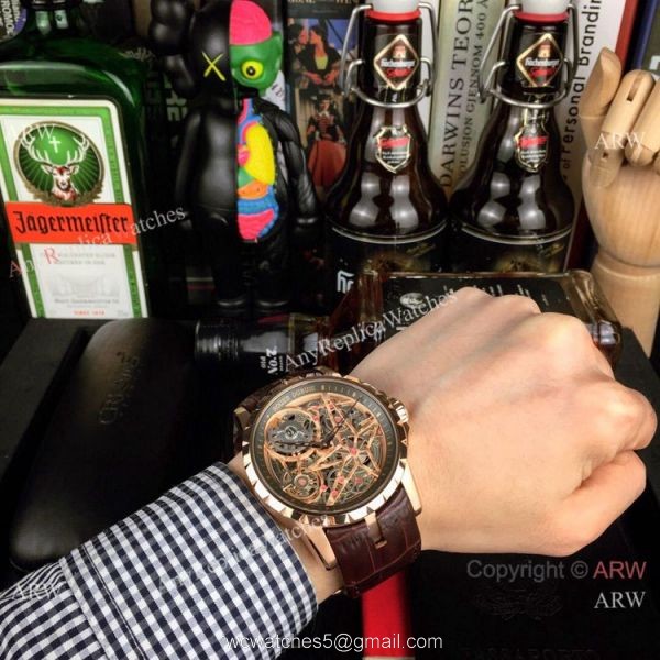 Roger Dubuis Excalibur Spider Men Watches Rose Gold Skeleton Face