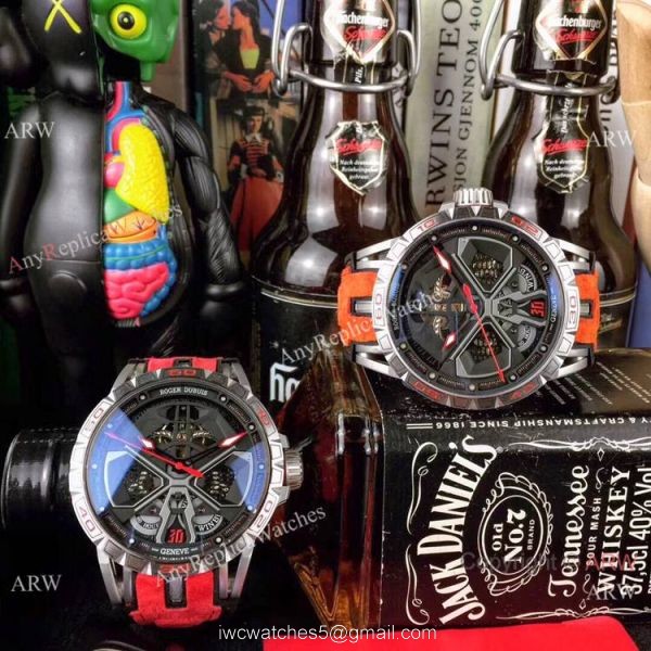 New Replica Roger Dubuis Lamborghini Huracan Watch Titanium Orange Gummy Strap