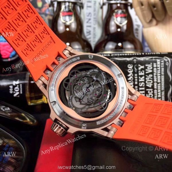 Copy Roger Dubuis Excalibur Quatuor Men Watches Red Rubber Strap Rose Gold Case