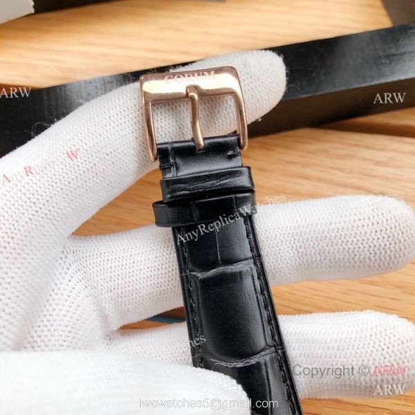 Copy Corum Bridge Transparent Dial Corum Watch Diamond Bezel Rose Gold
