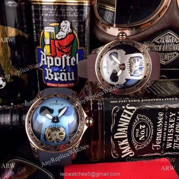 AAA Replica Corum Bubble Skull Watch Rose Gold &8216;Tattoo Rubber Strap