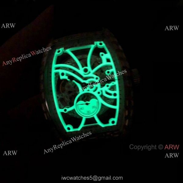 Knockoff Franck Muller Cintree Curvex Skeleton Watches SS Diamond Brown Leather Strap