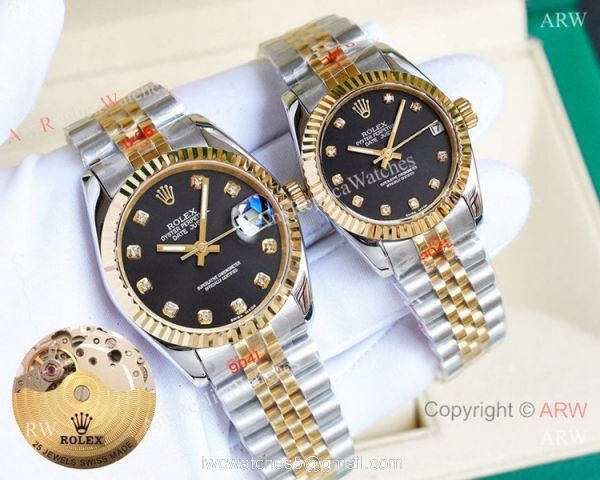 Replica Rolex Datejust Two Tone Lover Watches Siver Dial