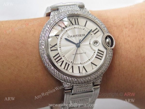 (TW) Best Replica Cartier Ballon Bleu Diamond Watches With Silver Dial