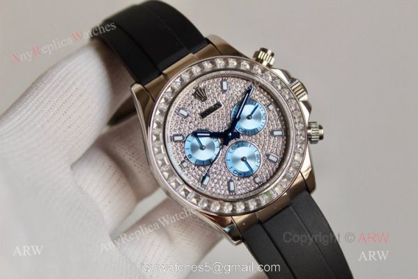 SWISS 7750 Rolex Daytona Rubber Band Diamond Dial with Ice Blue Subdials