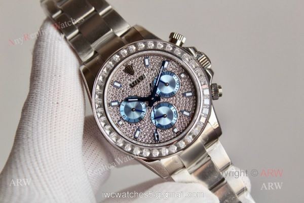 New Full Diamond Rolex Daytona Stainless Steel Swiss 7750 Replica Watch