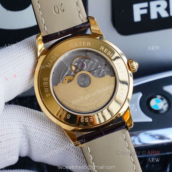 New Patek Philippe Calatrava Replica Watch Gold Dial With Brown Leather Band