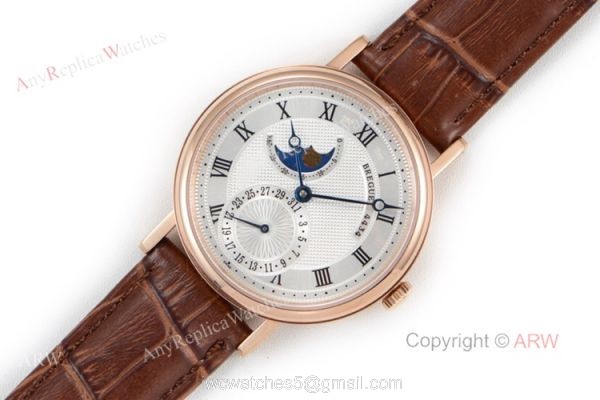 High-End Replica Breguet Classique Rose Gold Bezel Moonphase Watch For Men