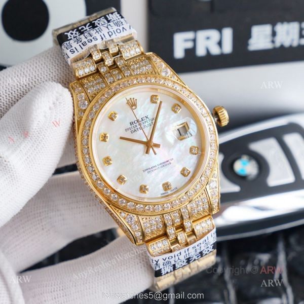 Gold Rolex Oyster Perpetual Datejust With Diamonds 41mm Replica Watch
