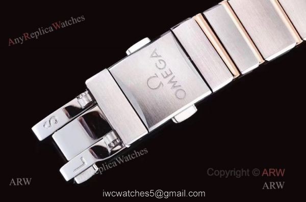 GF Factory Swiss Replica Omega Constellation Two Tone Rose Gold Diamond Watch With Black Aventurine Dial