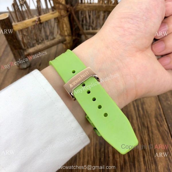 Women Audemars Piguet Royal Oak Offshore Watches Rainbow Bezel Green Dial