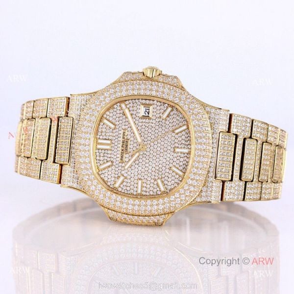Iced Out Patek Philippe 5719 Patek Philippe Nautilus Bust Down All Gold Watch Replica