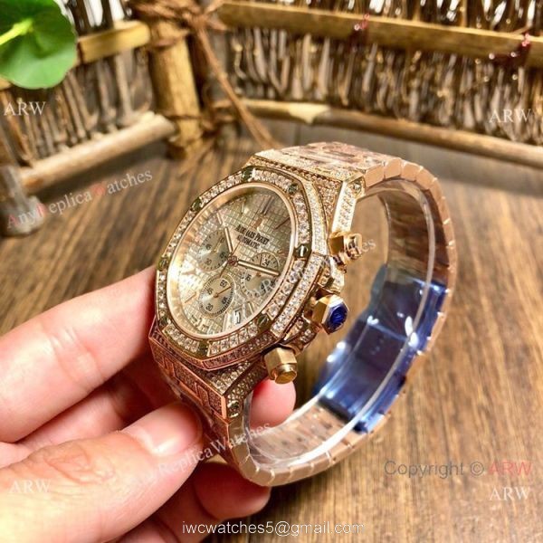 Knockoff Audemars Piguet Royal Oak Full Diamond Watches Gold and Silver