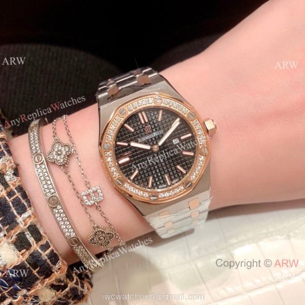 Clone Audemars Piguet Royal Oak Ladies Watch Two Tone Rose Gold Diamond