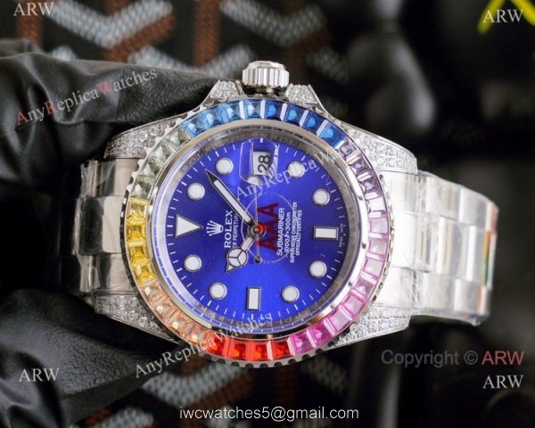 Top Replica Rolex Submariner Rainbow Bezel Blue Dial Watch