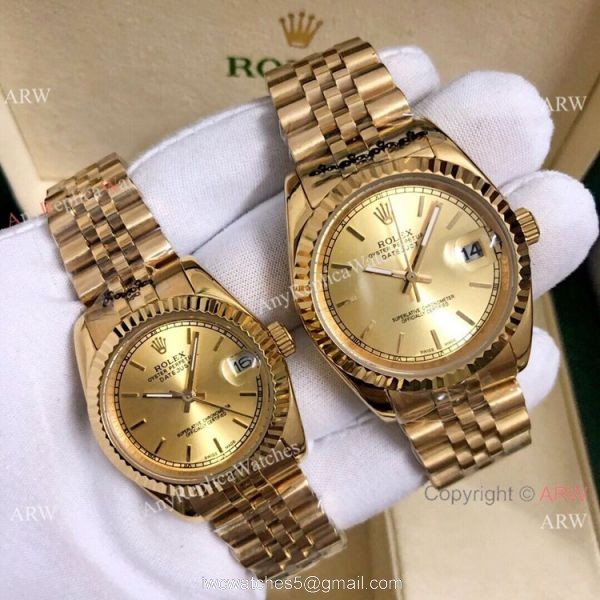 Buy Copy Rolex Datejust Jubilee 36mm and 31mm Watches All Gold White Roman