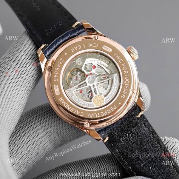 Swiss AAA IWC Portugieser Perpetual Calendar Replica Watch Rose Gold Blue Dial