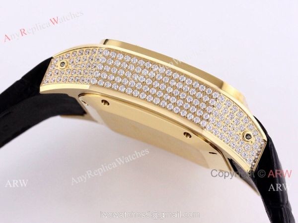 Iced Out Cartier Santos VK Chronograph Watch Blue Dial 45mm