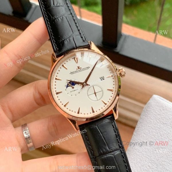Fake Jaeger-leCoultre Moonphase Rose Gold White Dial Watch