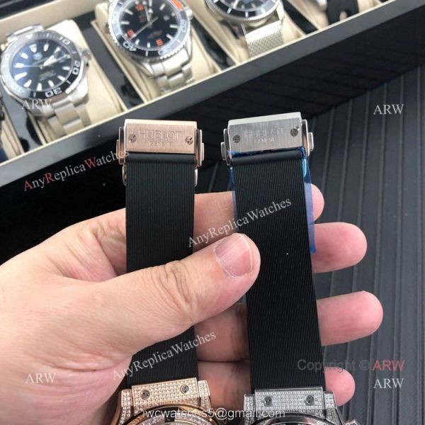 Iced Out Hublot Knock off Watches Classic Fusion SS Black Rubber Strap