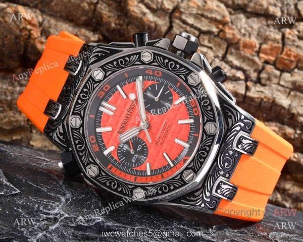 Best Copy Audemars Piguet Royal Oak Offshore Tourbillon Tattoo Watches Orange Rubber Strap