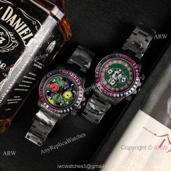 Rolex Daytona Rainbow Replica Blacksteel Graffiti Face 43mm