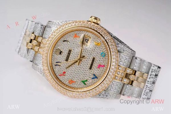 TW Factory Swiss Grade Rolex Datejust 41 Watches 2-Tone Iced Out Case