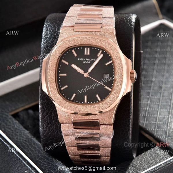 Replica Patek Philippe Frosted Gold Watch Black Frosted Dial 40mm