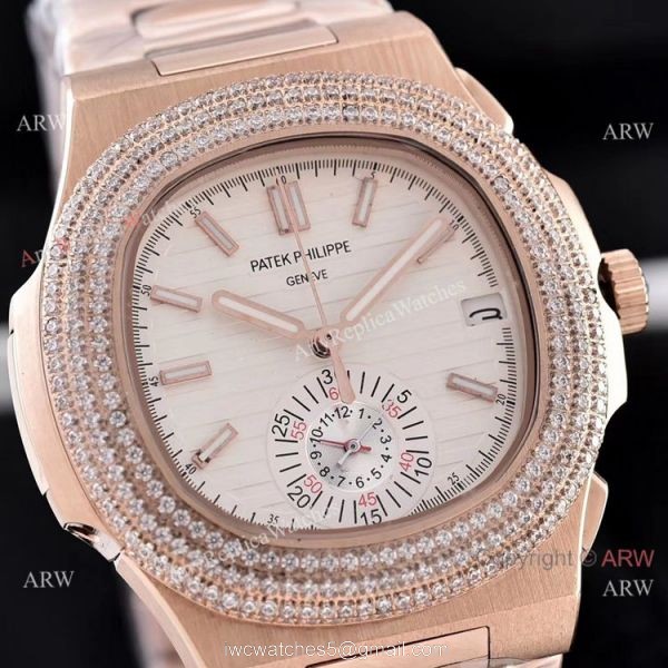 Clone Patek Philippe Nautilus Chronograph Watches Rose Gold and Diamond Fashion Style