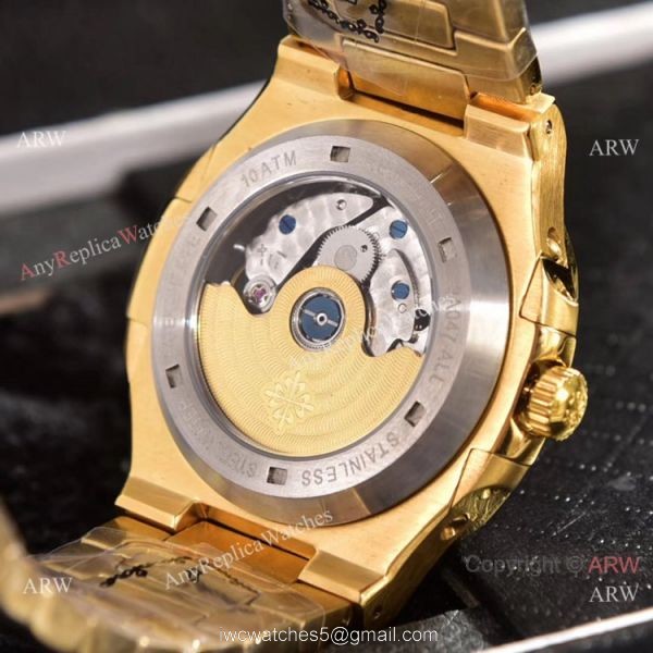 Clone Patek Philippe Annual Calendar Watches Yellow Gold Engraving Blue Dial