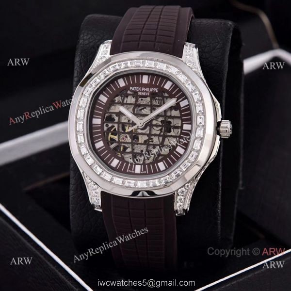 Copy Patek Philippe Aquanaut Watches Hollow Face Silver Diamond Bezel