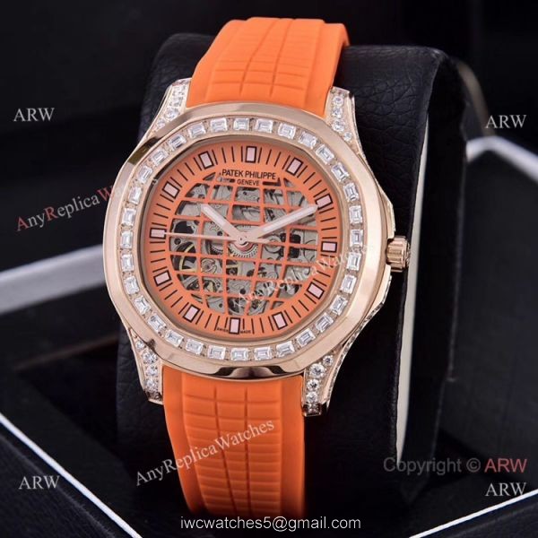 Replica Patek Philippe Aquanaut Diamond Watches Hollow Dial Rose Gold