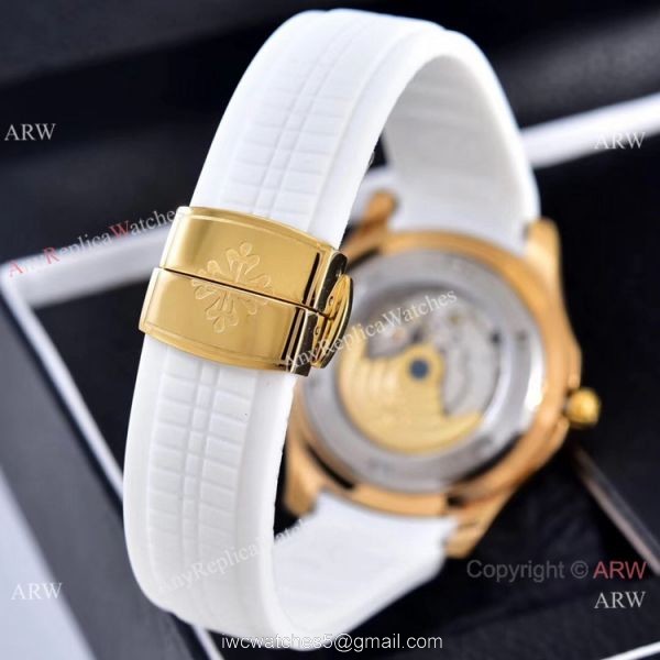 Clone Patek Philippe Aquanaut Engraving Watches Gold and Brown Rubber Strap